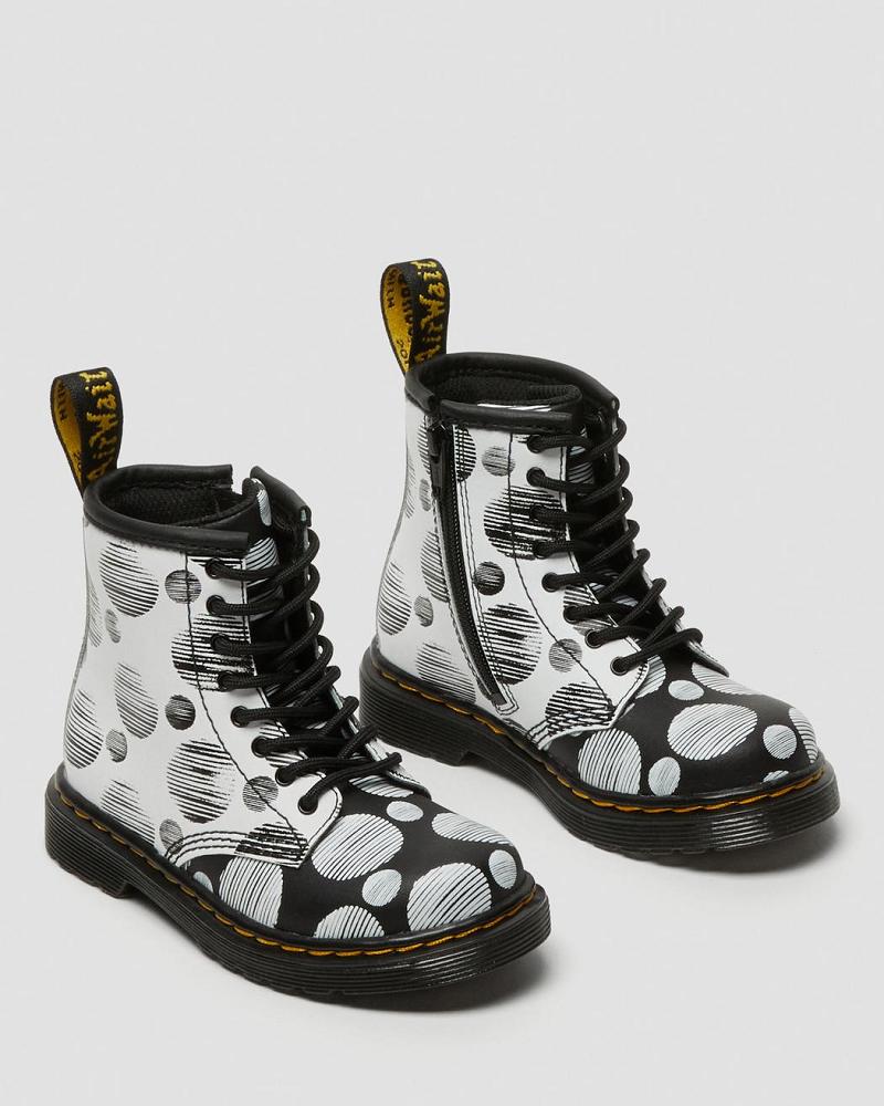 Black Kids' Dr Martens Toddler 1460 Polka Dot Leather Lace Up Boots | CA 703SGL